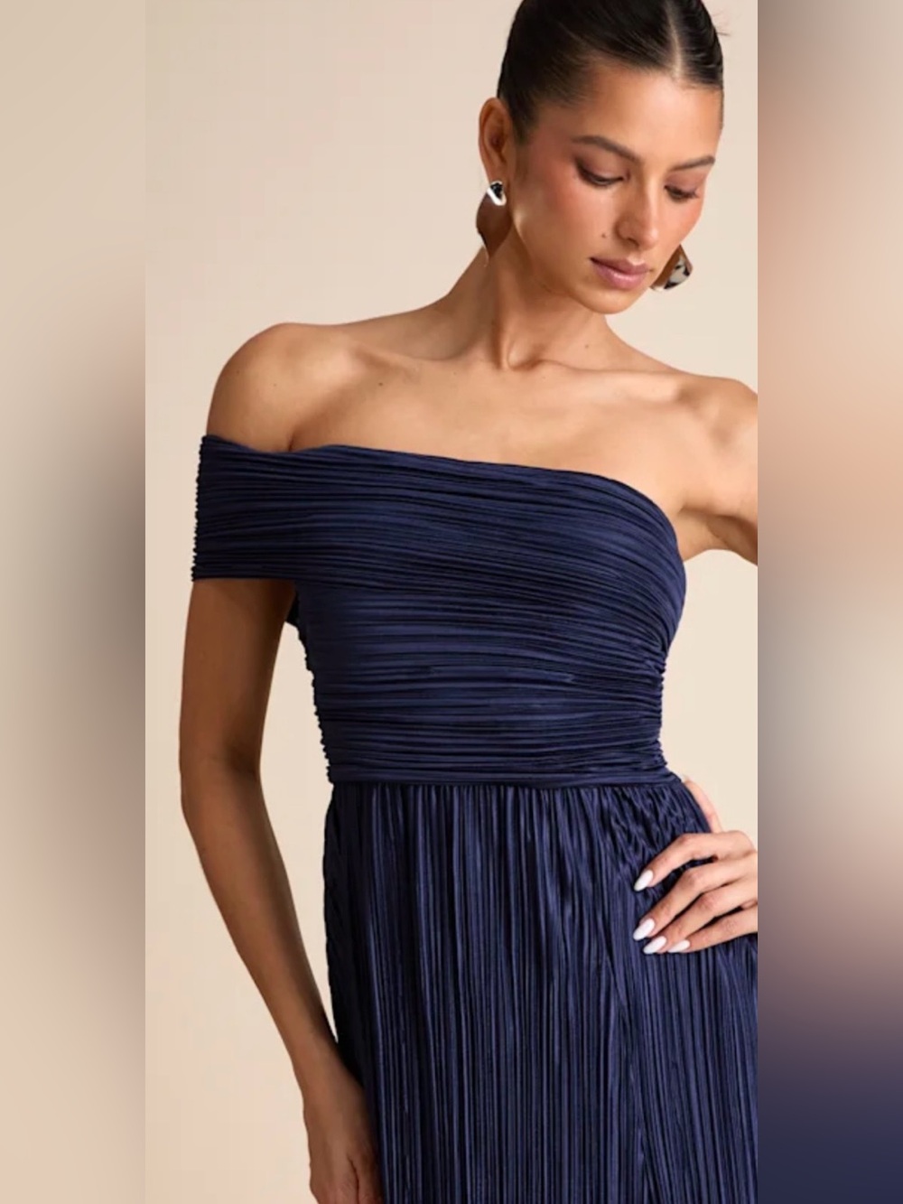 Lulu's Poised Performance Navy One-Shoulder Maxi Dress NWT - Picture 2 of 5